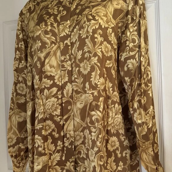 Vintage Escada Margaretha Ley Silk Gold Brown Blouse Size 38 Button Front - Picture 5 of 6